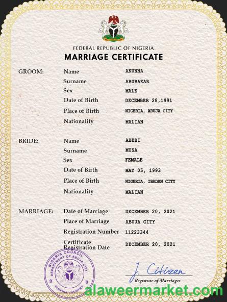 Nigeria marriage certificate PSD template